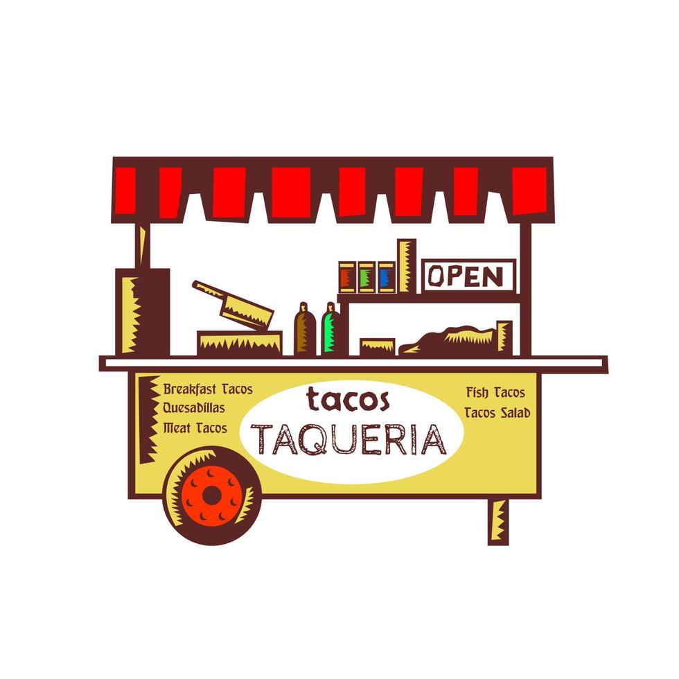 Taco Stand Taqueria Stand Woodcut vector