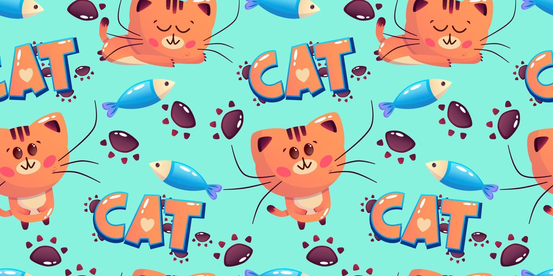 Anime with kawaii cat seamless pattern pattern. Animal cute face. Nursery baby design illustration. Vector cartoon seamless kawaii cat