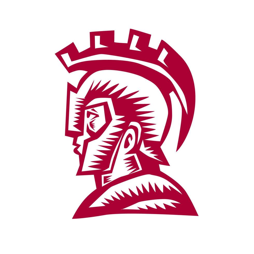 Spartan Warrior Helmet Woodcut vector