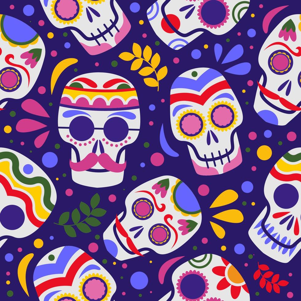 calavera azúcar calavera de patrones sin fisuras vector