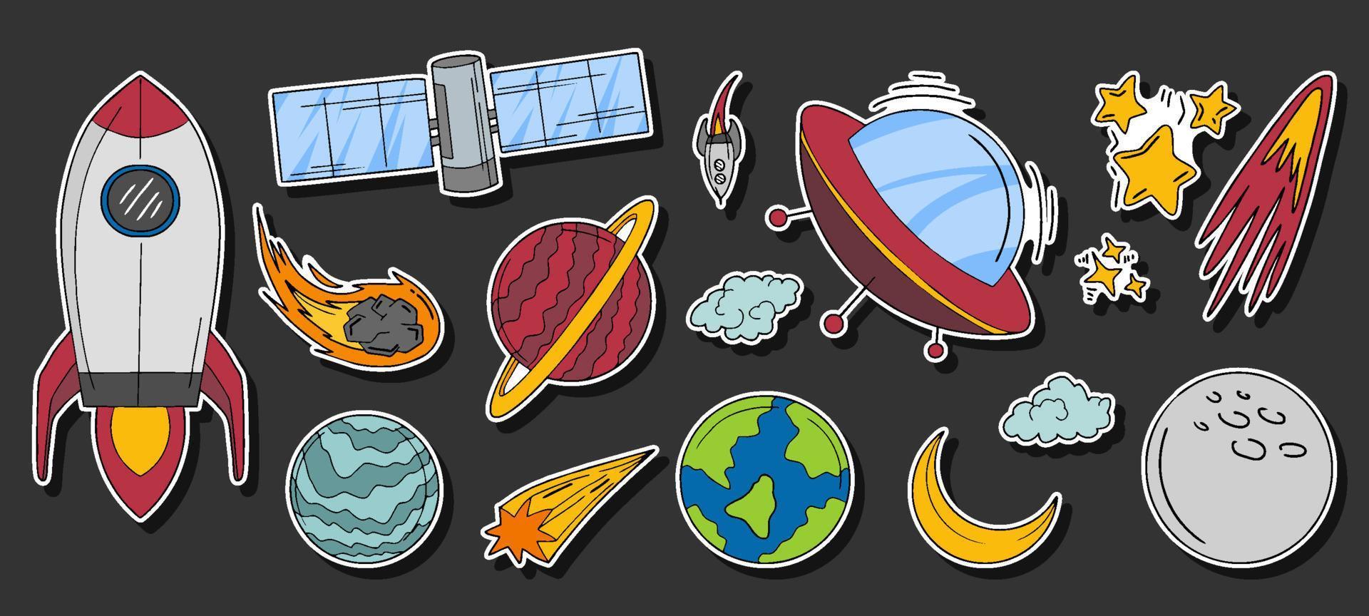 Hand Drawn Outer Space Sticker Set vector