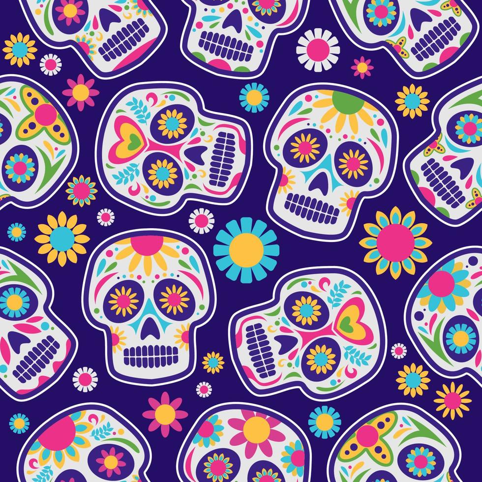 Calavera Sugar Skull Seamless Pattern vector