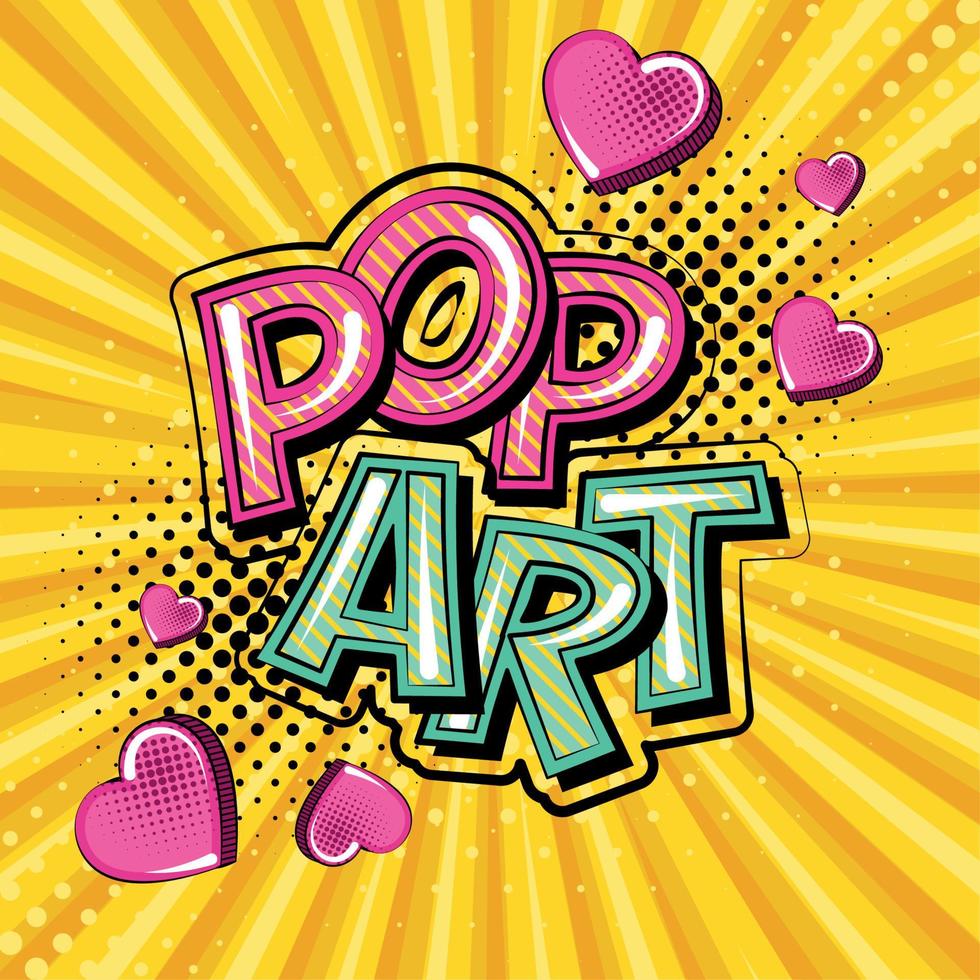 expresión de arte pop con efecto de trama de semitonos y formas de corazón ilustración de vector de página cómica