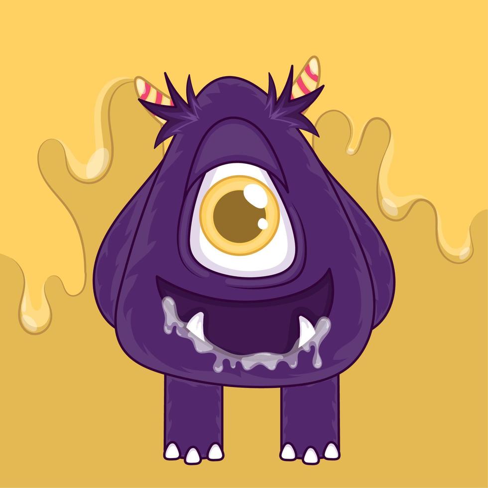 Isolated cute purple monster with one eye and a smile Vector illustration