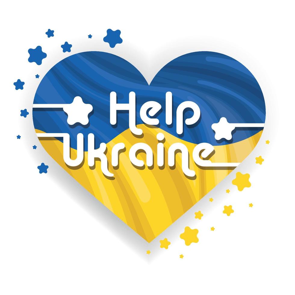 forma de corazón aislado con la bandera de ucrania y un mensaje ayuda a ucrania ilustración vectorial vector