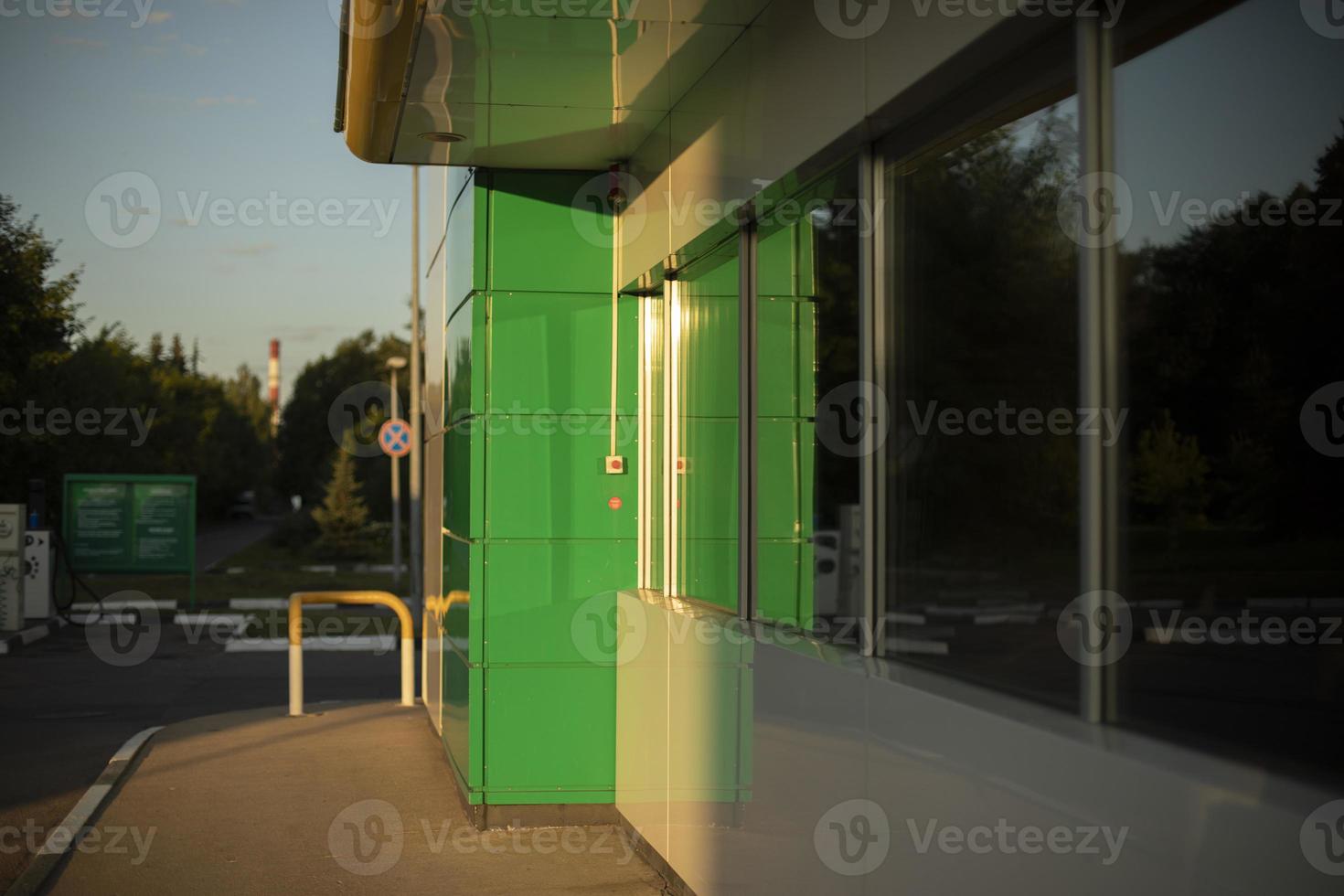 Details of magazine at gas station. Gas station building. photo