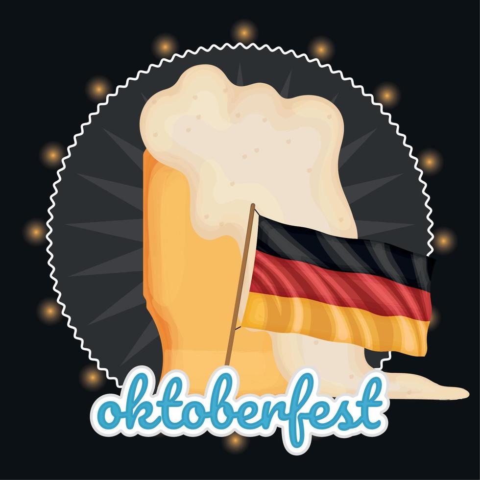 vaso de cerveza con una bandera ondeante de alemania ilustración de vector de cartel de oktoberfest de color