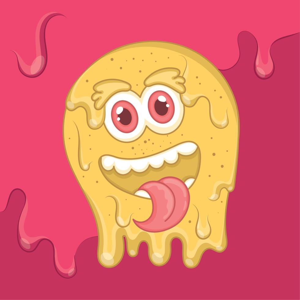Isolated cute yellow monster with slime body and tongue out Vector illustration