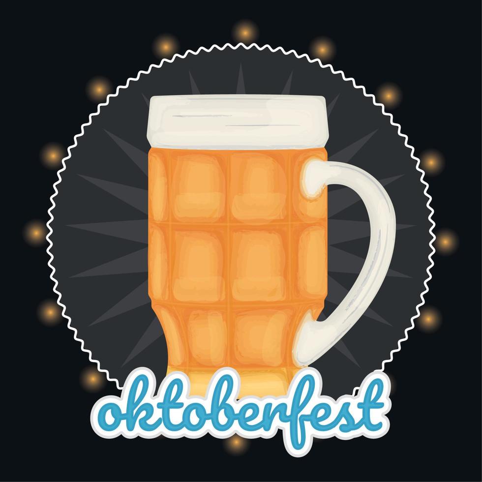 Isolated beer with foam colored Oktoberfest poster Vector illustration