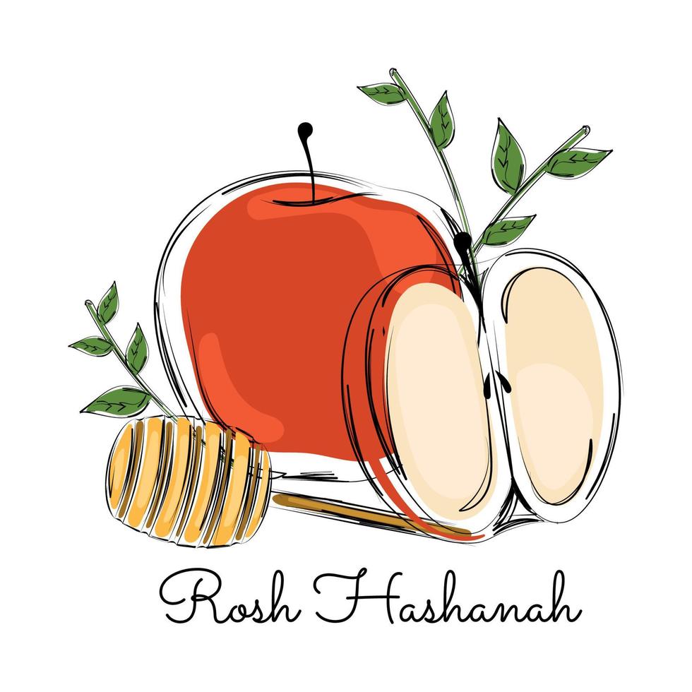 manzanas de colores con una ilustración de vector de rosh hashaná de palo de miel