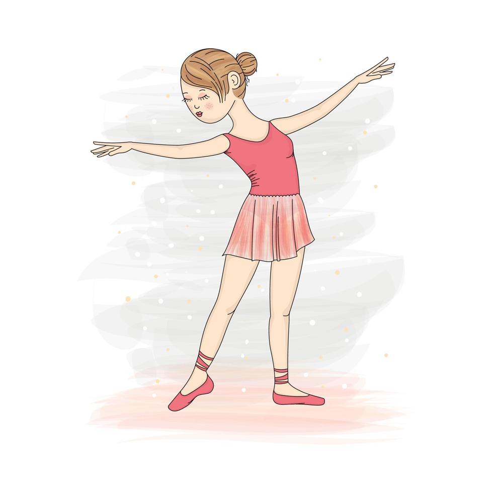 lindo personaje de bailarina de ballet femenino con una ilustración de vector de tutú rosa