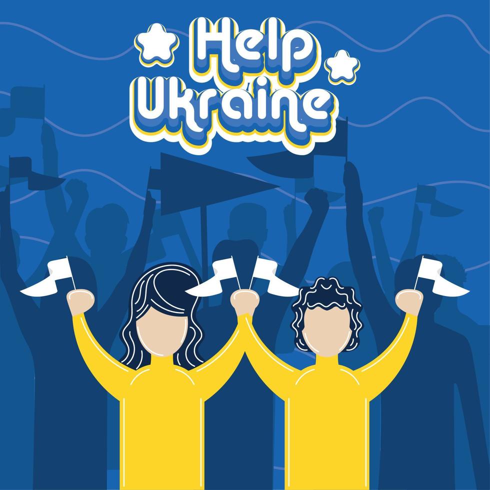 Pair of characters with peace flags on a protest Help Ukraine Vector illustration