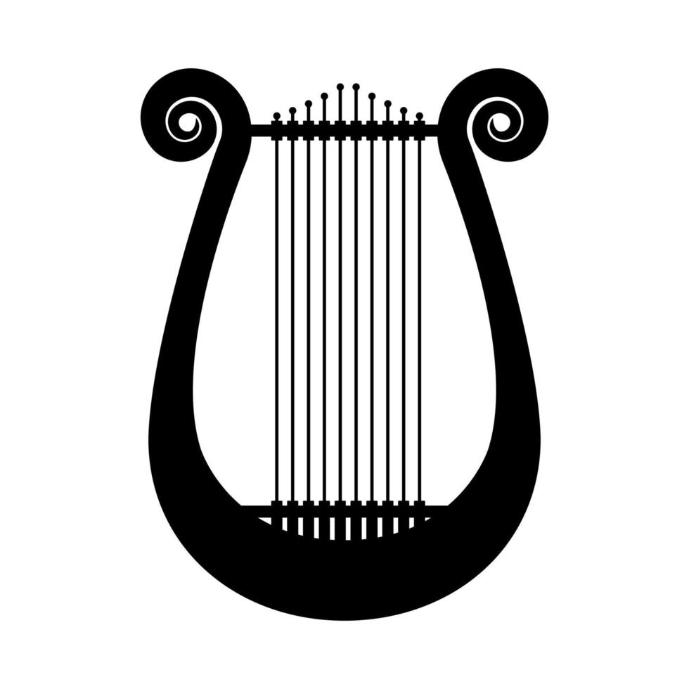 lira, yugo, laúdes, silueta, arpa en forma de u, instrumento musical picado vector
