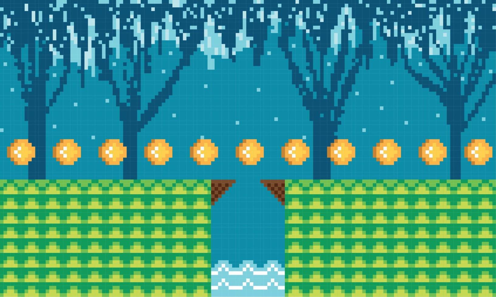 Winter videogame scenary with golden coins and Vector illustration