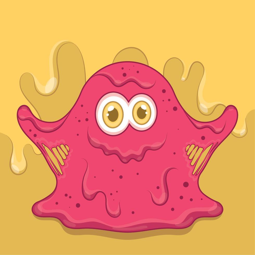 Isolated cute red slime monster with a smile Vector illus