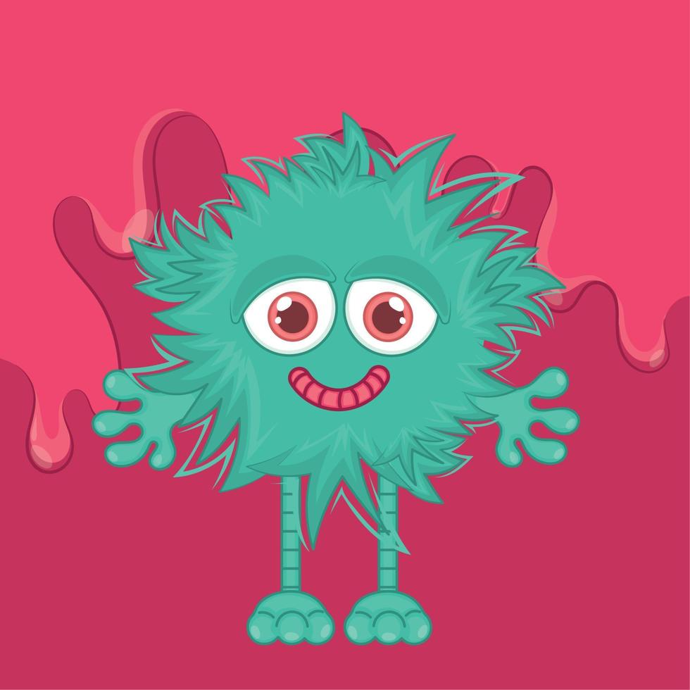 Monstruo peludo verde lindo aislado con una ilustración de vector de sonrisa