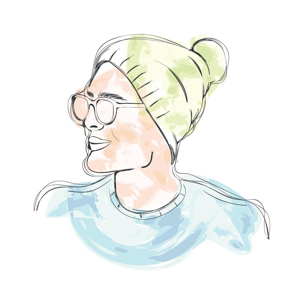 Isolated watercolor sketch of a hipster with eyeglasses Vector illustration