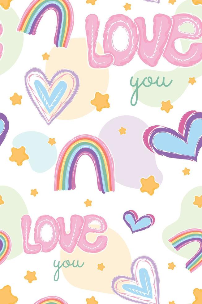Colored seamless pattern background with heart shapes and rainbows Vector illustration
