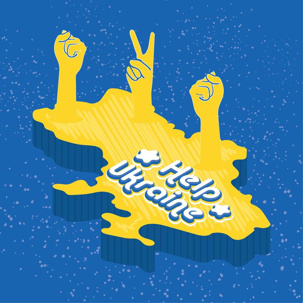 Isolated map of ukraine with different raise hand symbols Help Ukraine Vector illustration