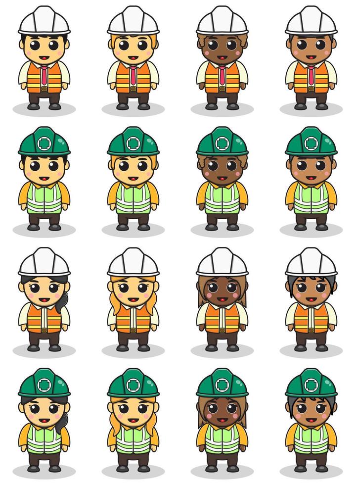 Vector Illustration of Cute Little builders. Childrens with construction tools making job working builders. Kids Construction cartoon. Flat vector cartoon design