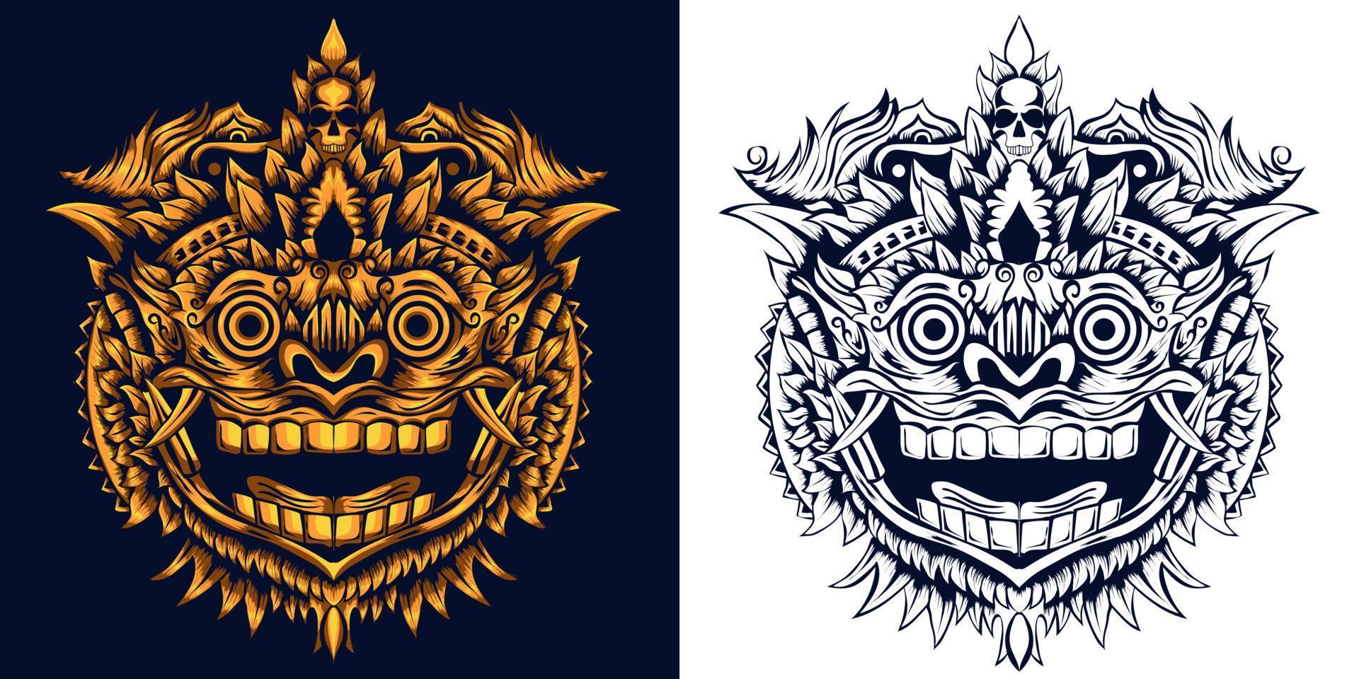 Illustration Vector Graphic of Balinese Barong. Perfect for T-shirt design, Merchandise, etc