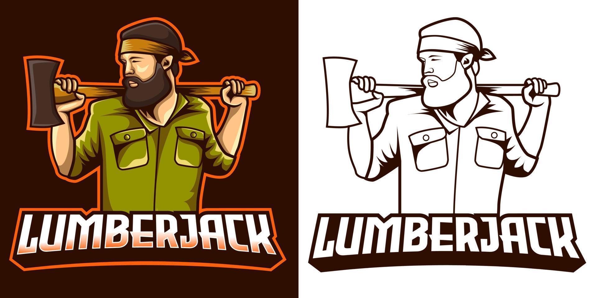 bearded lumberjack mascot hold the axe vector