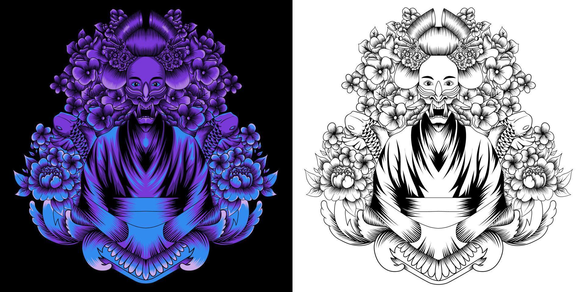 geisha con ilustración de vector de flor