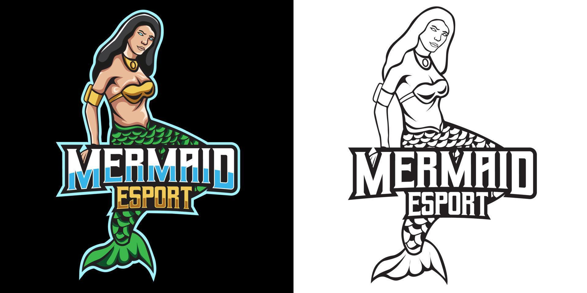 mermaid esport logo mascot design vector