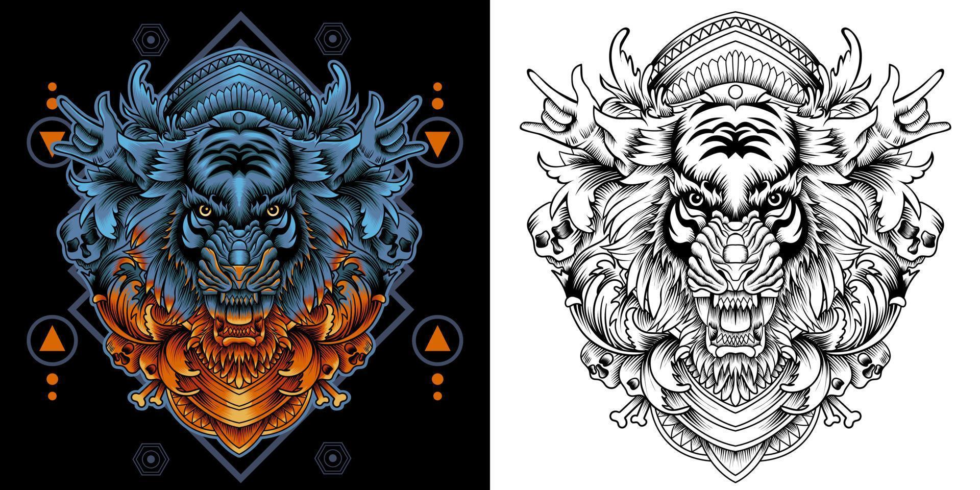 The Tiger head with sacred geometry pattern vector