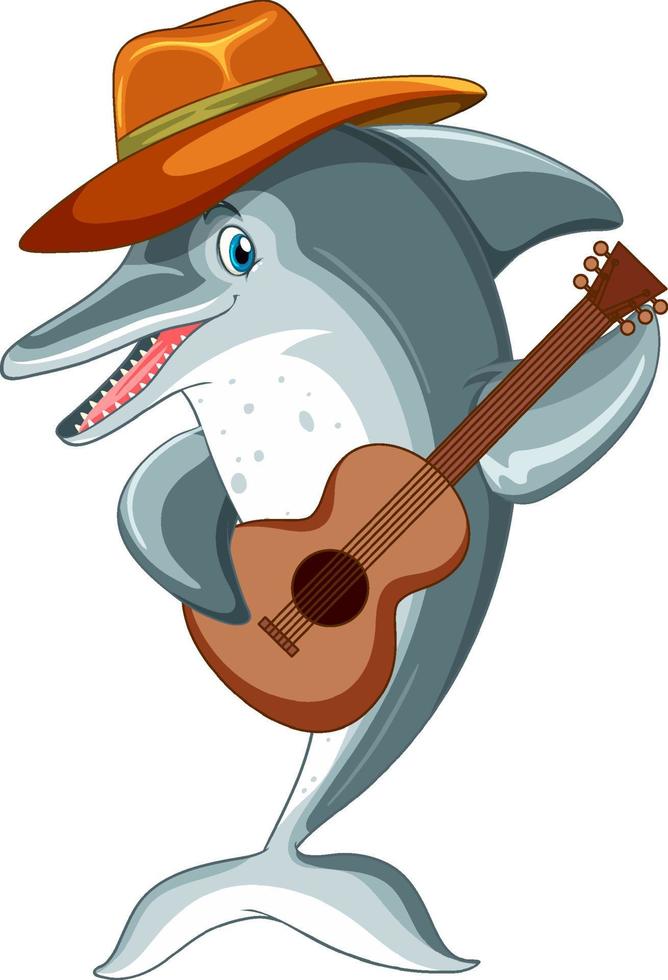 Dolphin cartoon character playing guitar vector