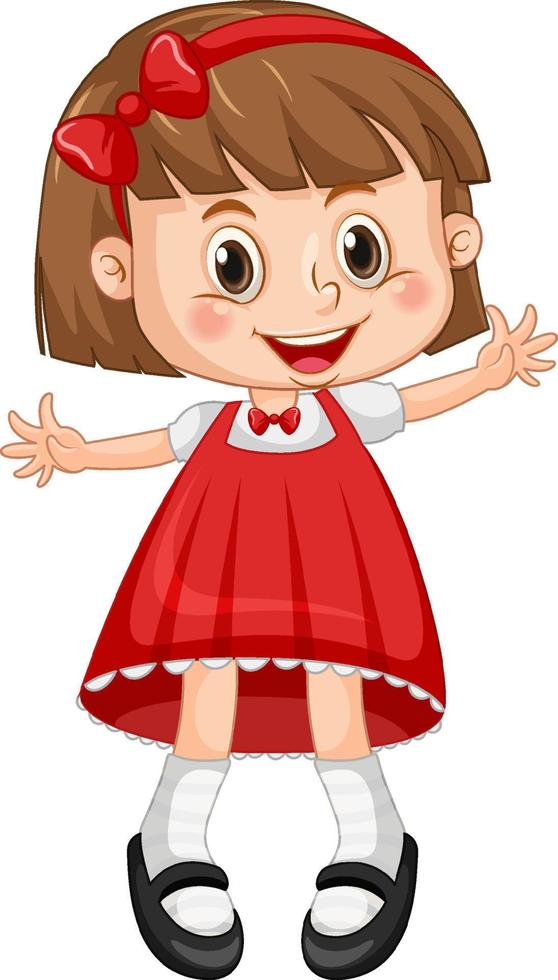 Little cute girl in red dress vector
