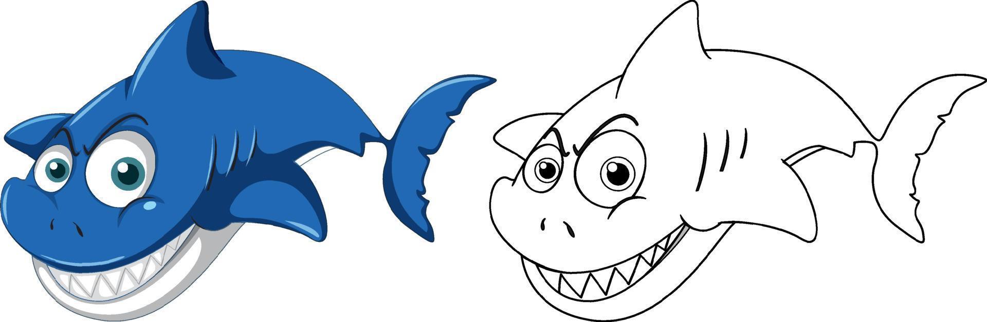 Shark cartoon character with its doodle outline vector