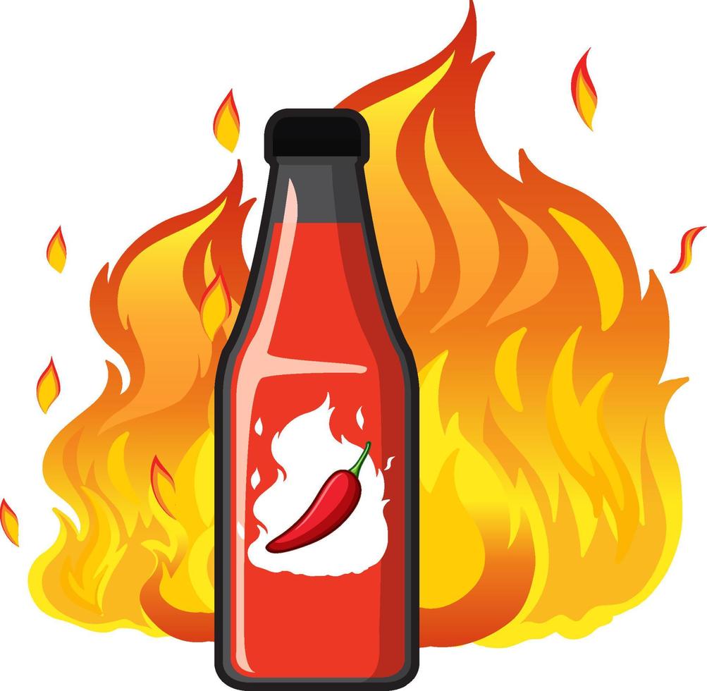 botella de salsa de chile con fuego vector