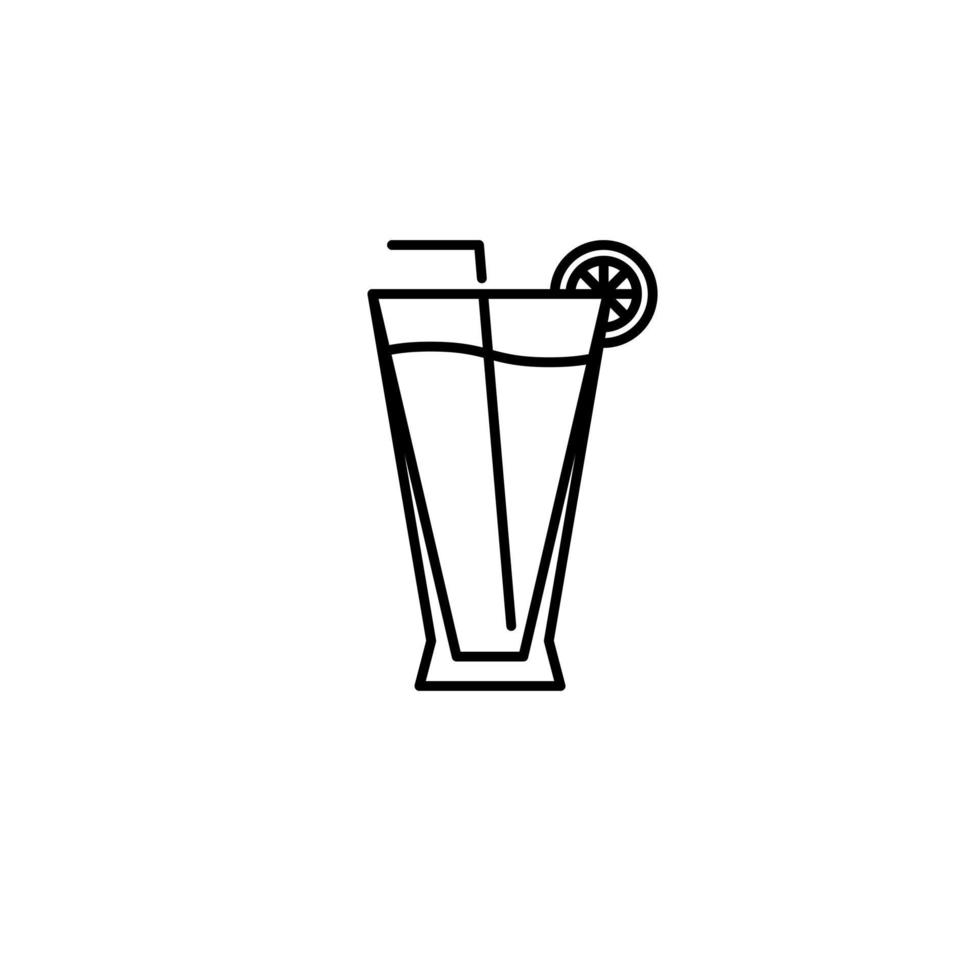 pilsner or beer glass icon with straw and lemon slice on white background. simple, line, silhouette and clean style. black and white. suitable for symbol, sign, icon or logo vector