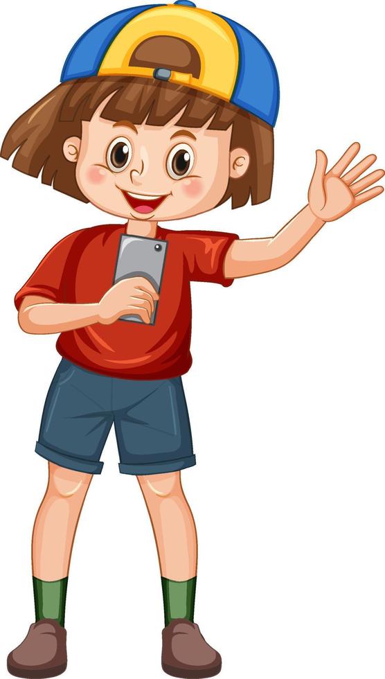 Cartoon girl holding smartphone vector