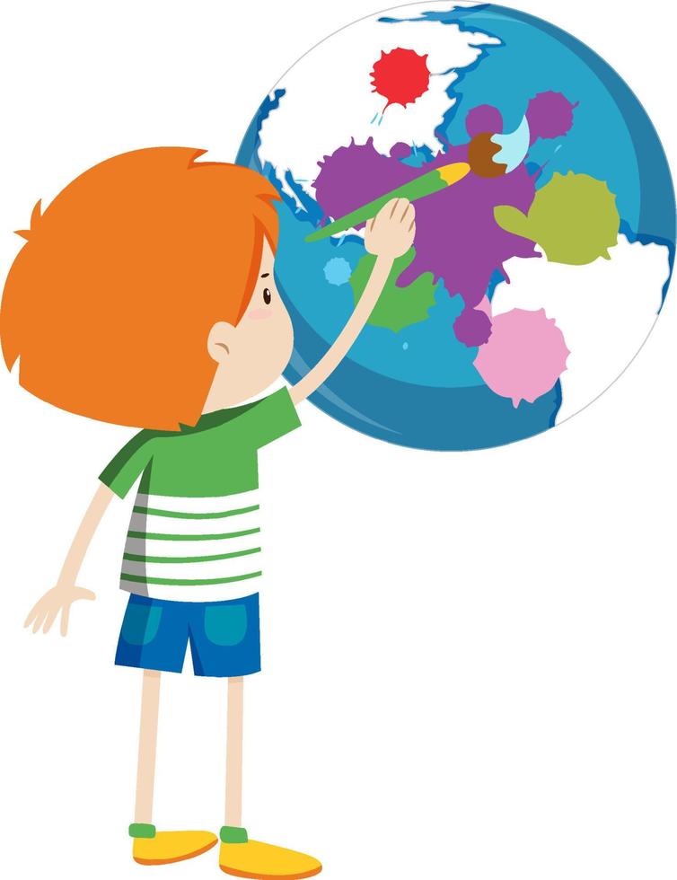 A boy painting on earth planet vector