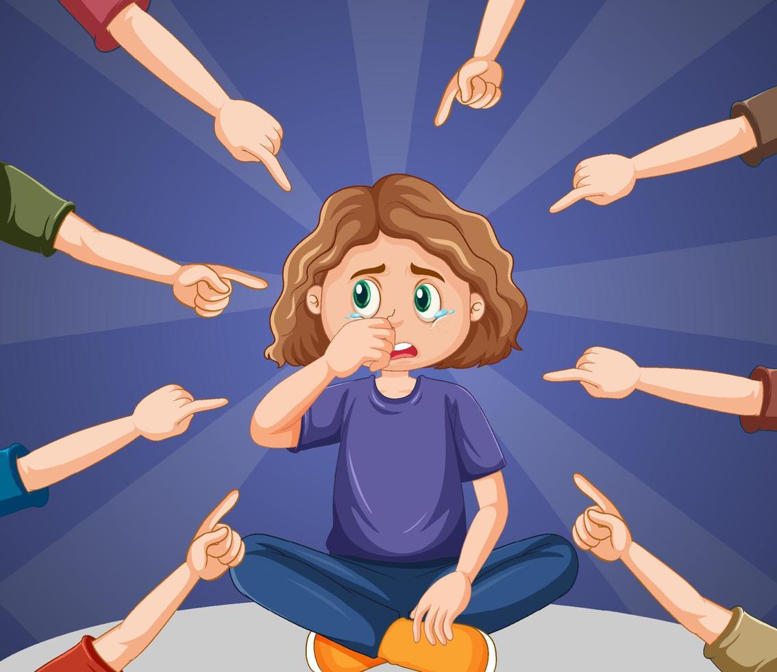 Sad girl surrounded by pointing fingers vector