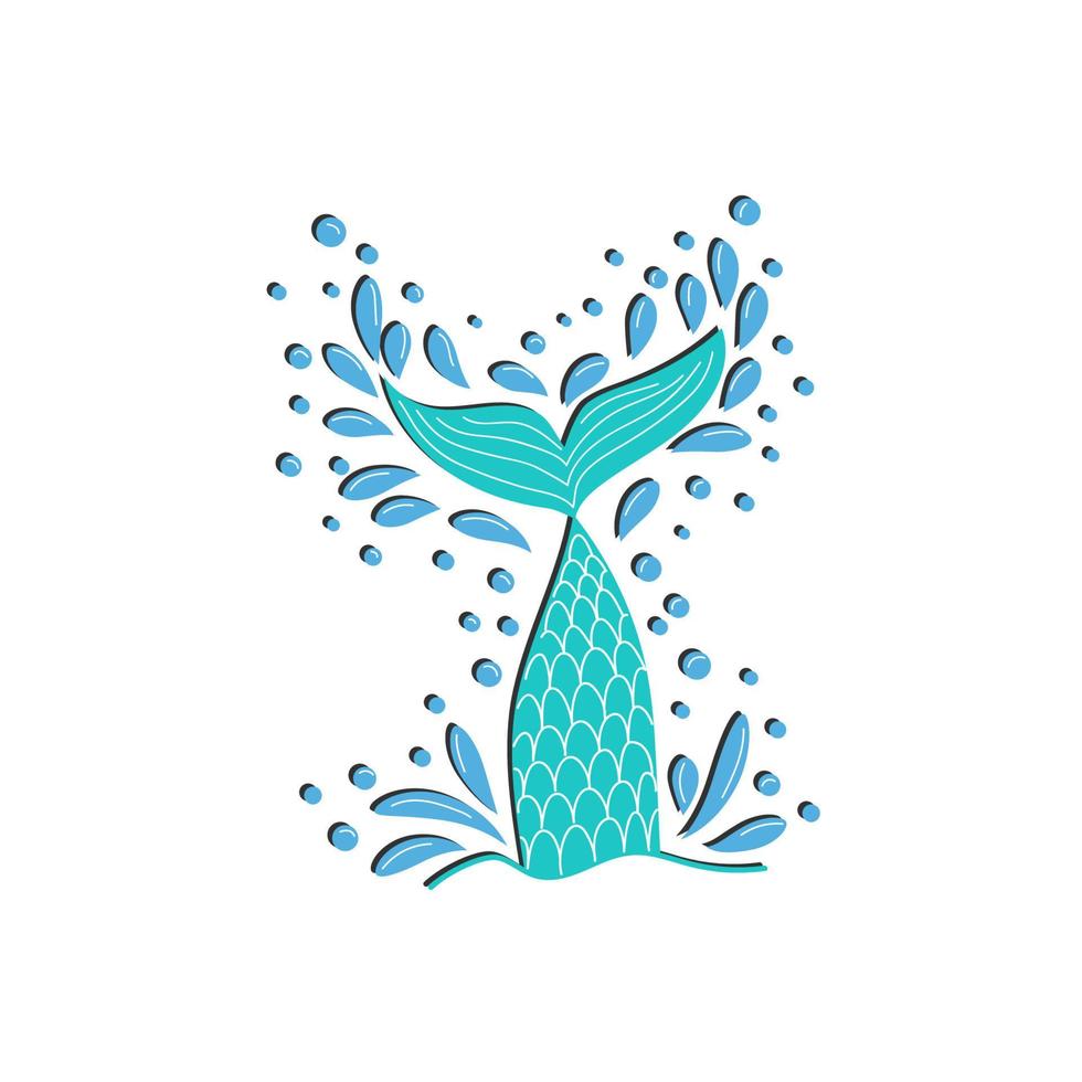 Mermaid tail graphic illustration. Hand drawn teal, turquoise, blue and purple, violet mermaid, fish tail vector