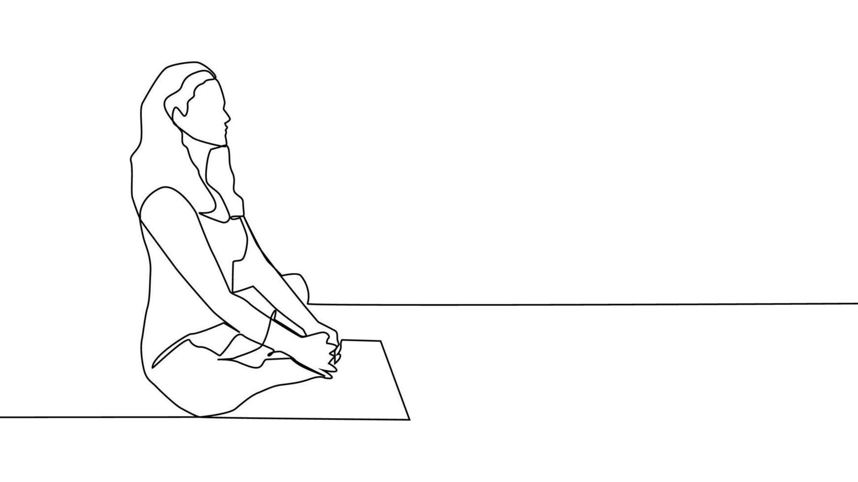 Yoga, woman, man practices yoga while sitting in the lotus position. Continuous line drawing vector