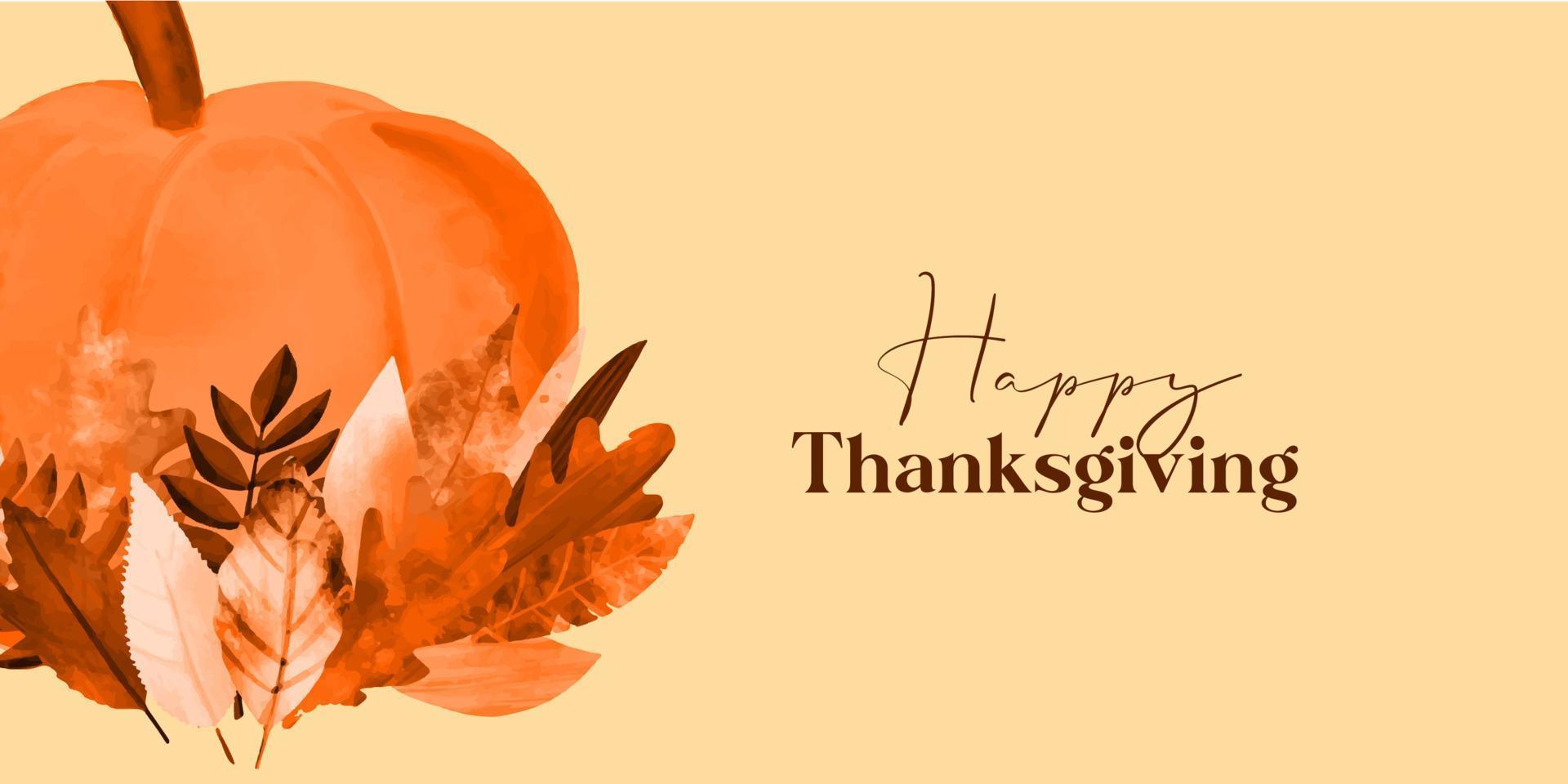 Happy thanksgiving card design illustration with pumpkin and autumn leaves orange color vector