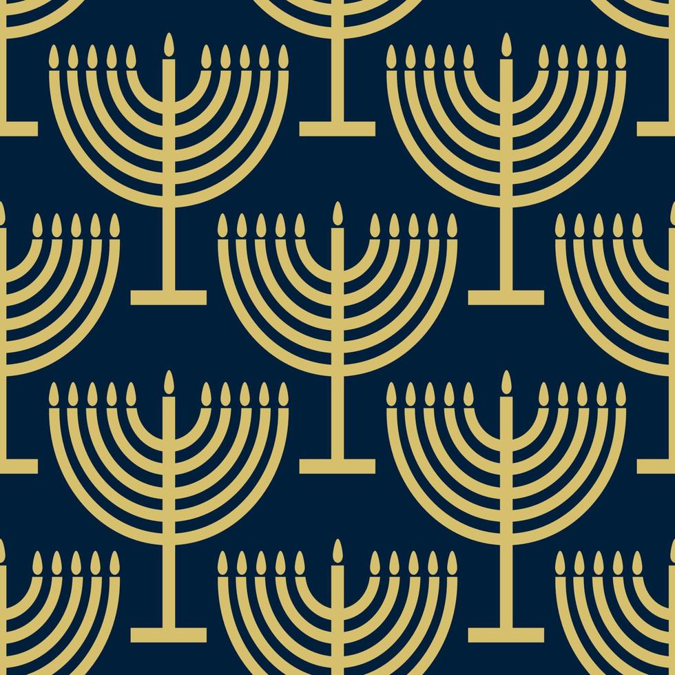 Seamless pattern with gold symbols on blue color background for Hanukkah Jewish holiday vector