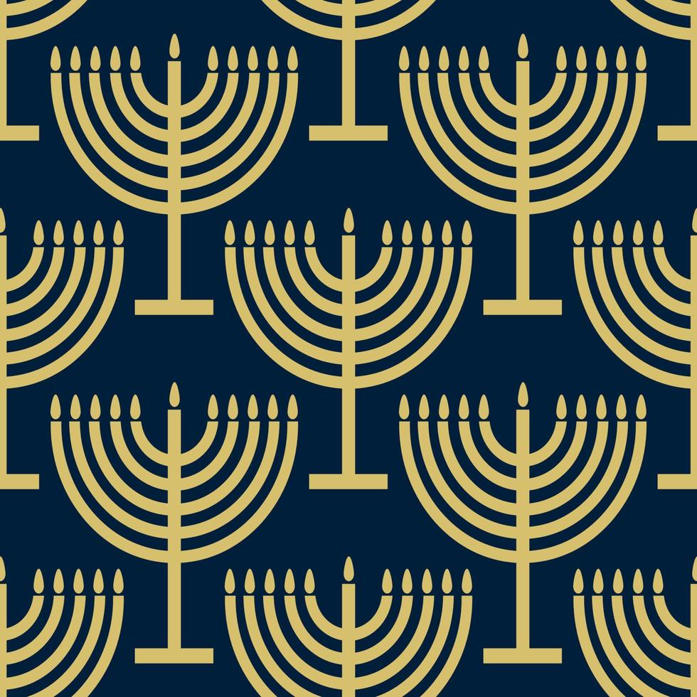 patrón sin costuras con símbolos dorados sobre fondo de color azul para la festividad judía de hanukkah vector