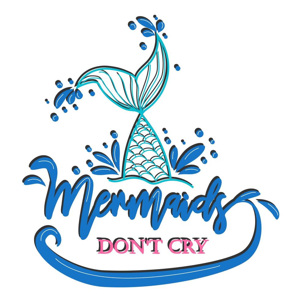 Mermaid card with hand drawn sea elements and lettering. Calligraphy summer quote with seashells, hearts and pearls. Summer print vector