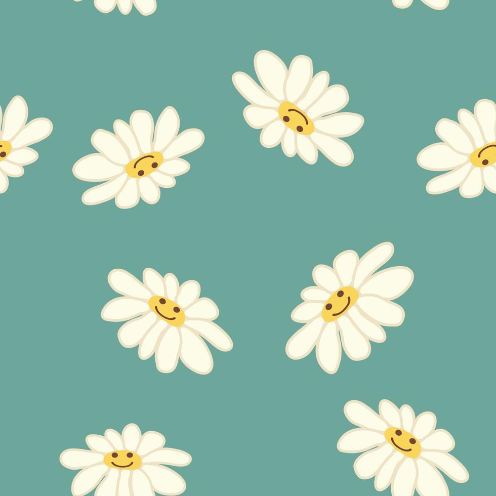 Groovy daisy retro seamless pattern. Positive colorful iilustration. 70s vibe hippie ornament. vector