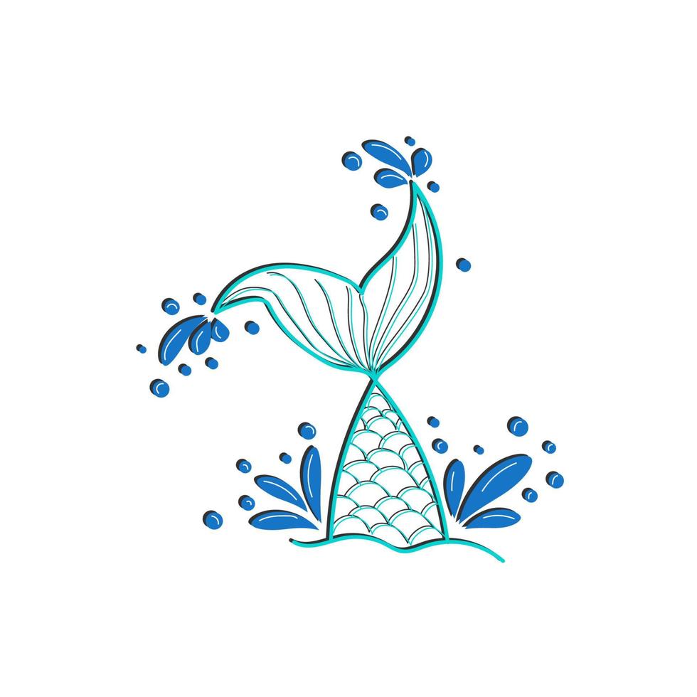Hand drawn silhouette of mermaid's tail. illustration isolated on white background. Graphic tattoo. vector