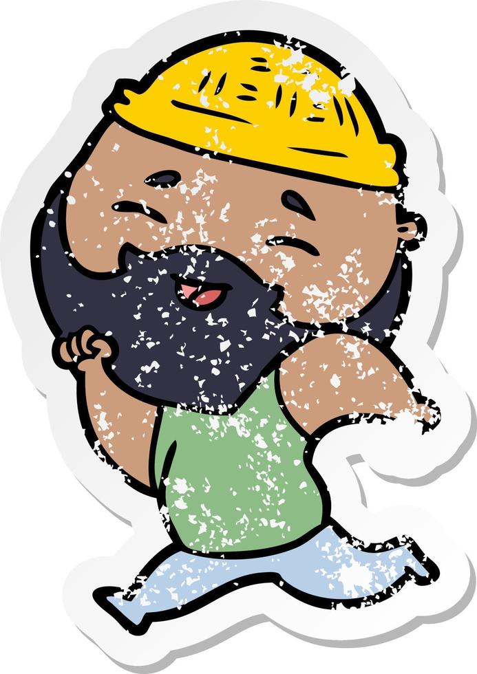distressed sticker of a cartoon happy bearded man vector