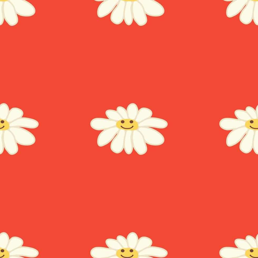 Groovy daisy retro seamless pattern. Positive colorful iilustration. 70s vibe hippie ornament. vector