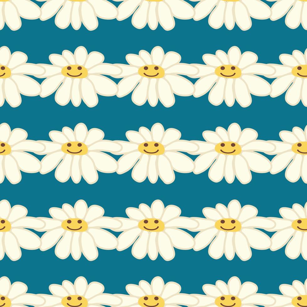 Groovy daisy retro seamless pattern. Positive colorful iilustration. 70s vibe hippie ornament. vector