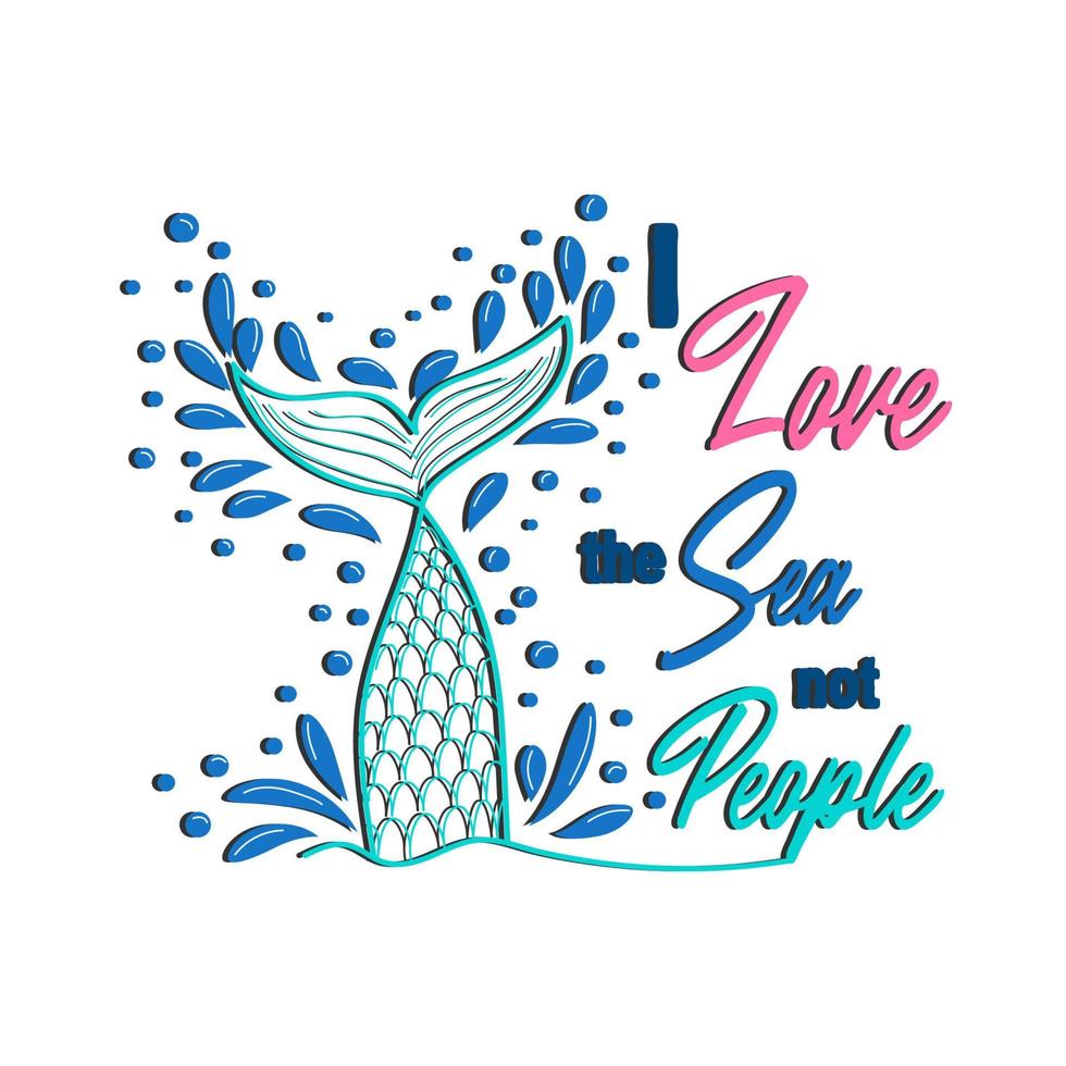 Mermaid card with hand drawn sea elements and lettering. Calligraphy summer quote with seashells, hearts and pearls. Summer print vector