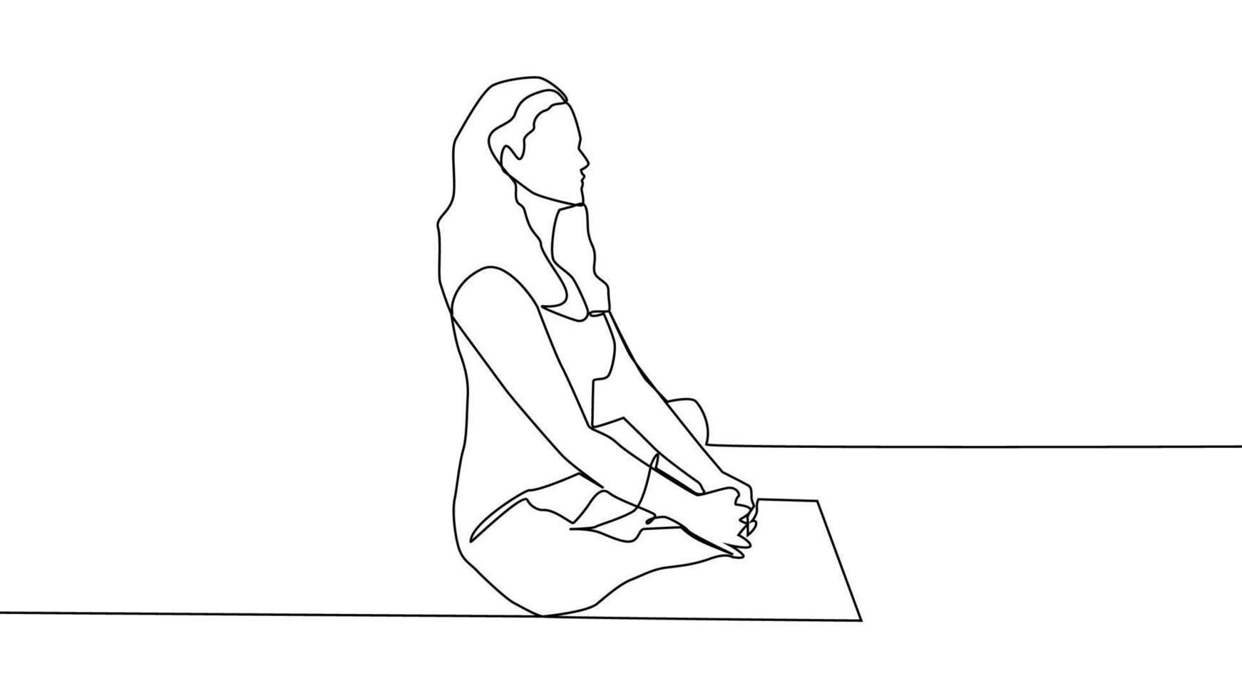 Yoga, woman, man practices yoga while sitting in the lotus position. Continuous line drawing vector